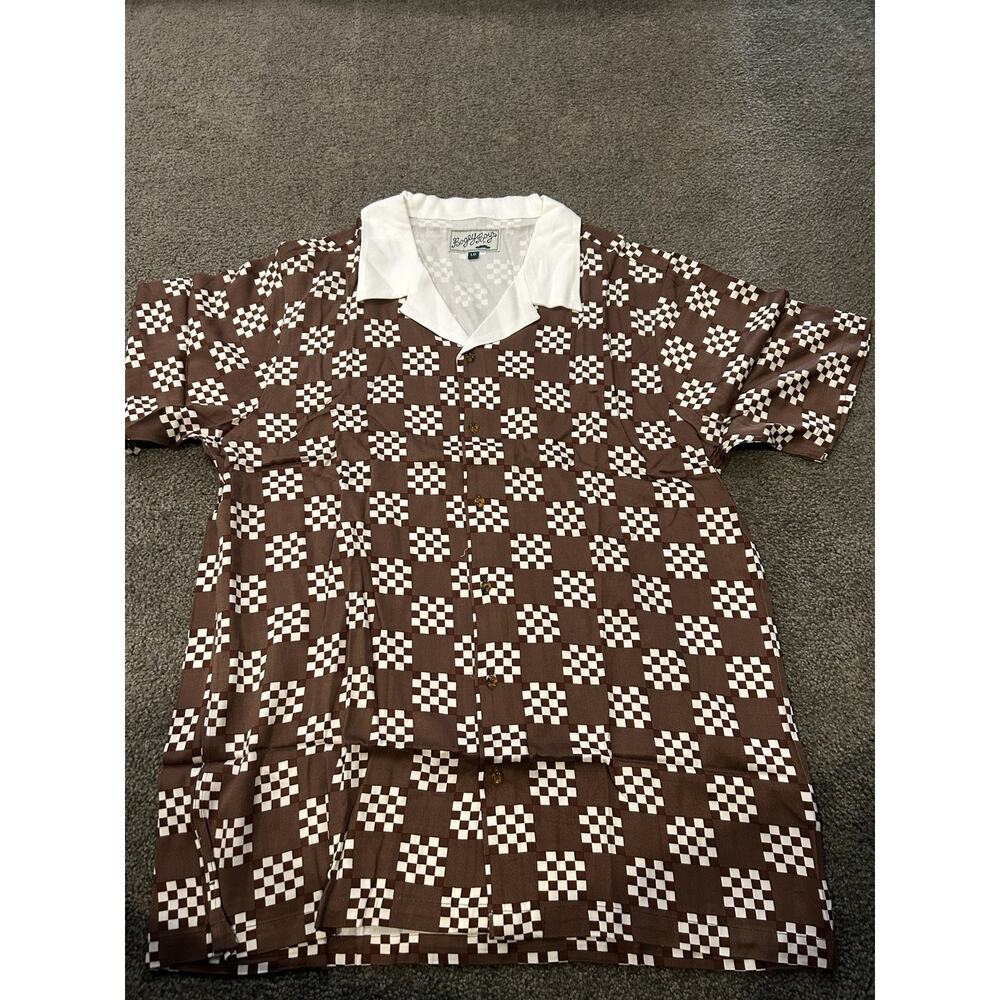 Bogey Boys Bigcheck Button Up Brown Men's Size Large